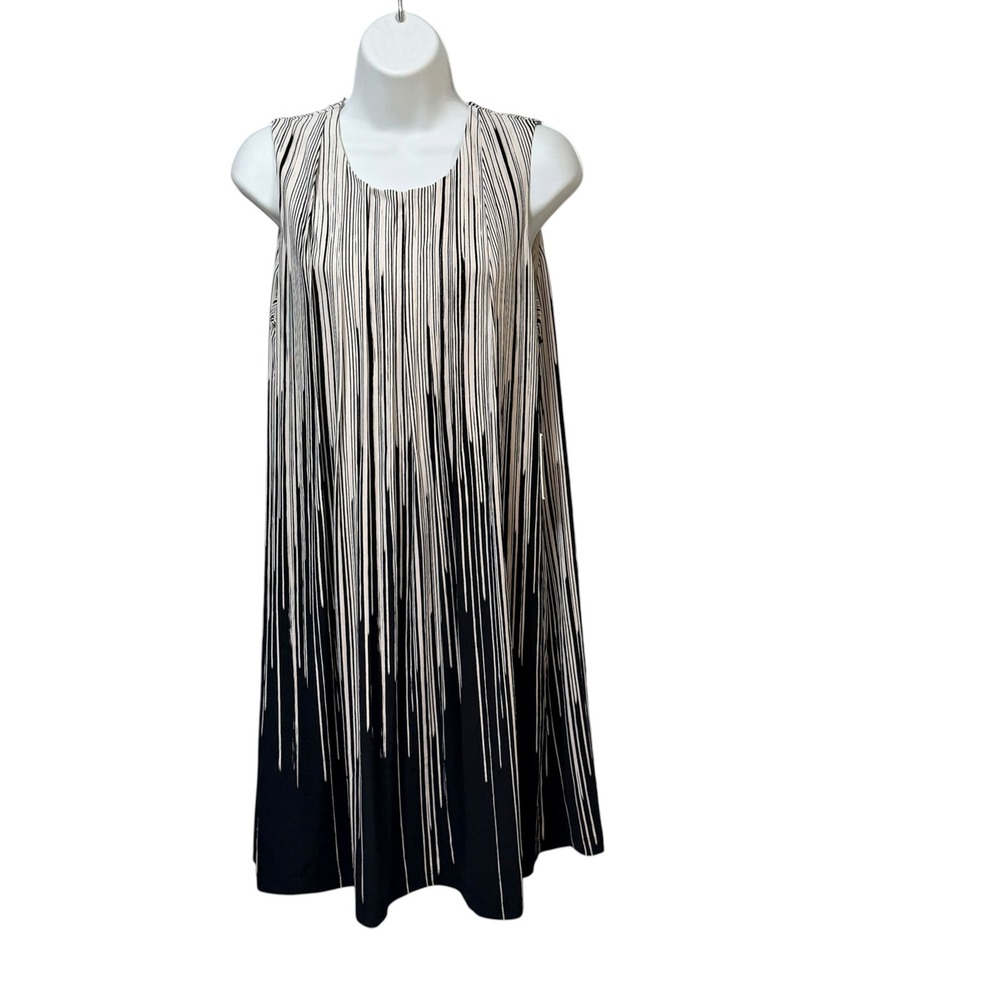 Calvin Klein Womens Black White Drip Line Sleeveless Shift Dress Size 12